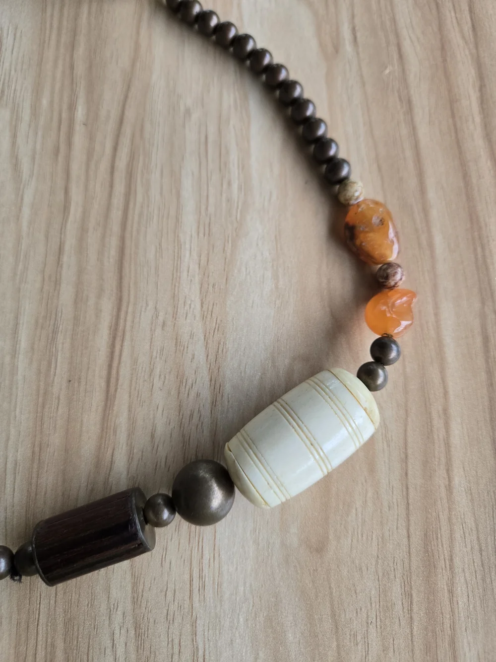 Vintage Lee Sands 1980s Natural Stone Wood Bone Tribal Boho Statement Necklace